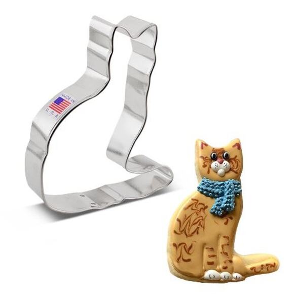 New Ann Clark Tin Plated Steel Kitten Kitty Cat Shape COOKIE CUTTER Made in USA - Picture 1 of 2